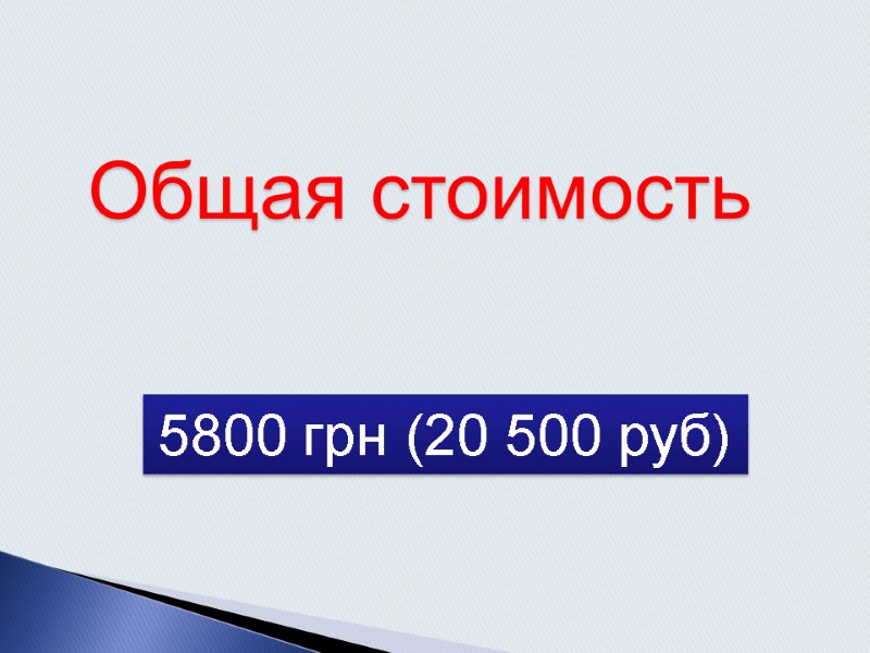 5800 грн (20 500 руб) Общая стоимость